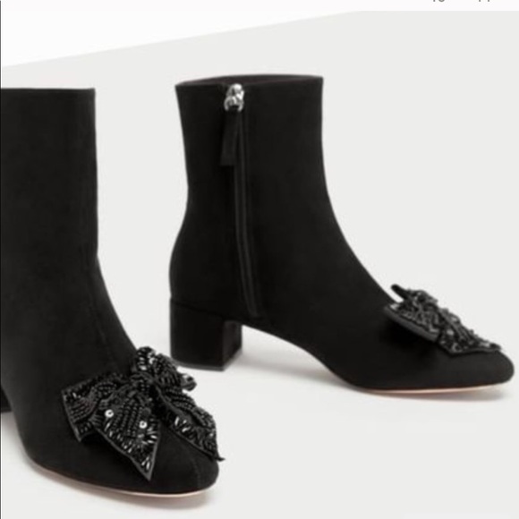 ISO Zara Beaded Sequin Bow Ankle Boots - Picture 1 of 1